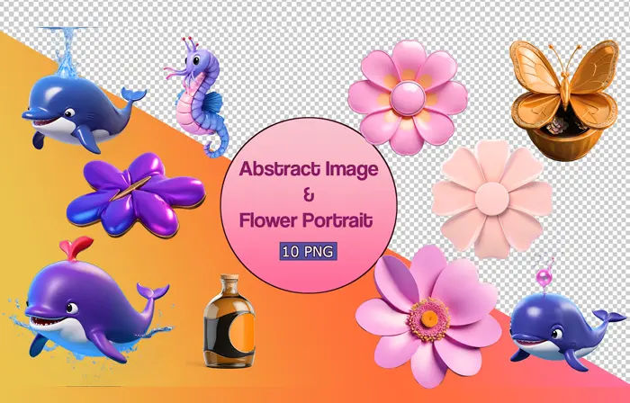 Floral artwork model 3D design elements pack image